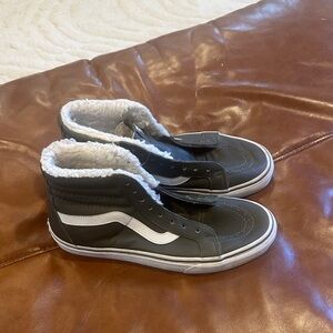 Vans High-Top Sherpa Sneakers in Gray with White Stripe